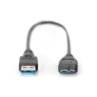 Assmann Electronic - Câble connexion USB 3.0, USB A - Micro USB B MM, 0.25m, conforme USB 3.0, noir