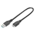 Assmann Electronic - Câble connexion USB 3.0, USB A - Micro USB B MM, 0.25m, conforme USB 3.0, noir