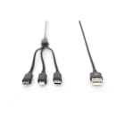 Assmann Electronic - Câble charge USB A - Lightning+micro B+Type-C 1 m, câble 3 en 1, noir