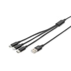 Assmann Electronic - Câble charge USB A - Lightning+micro B+Type-C 1 m, câble 3 en 1, noir
