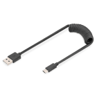 Assmann Electronic - Câble spiralé USB A M USB C M TPE USB2 PD 60W max 1m noir