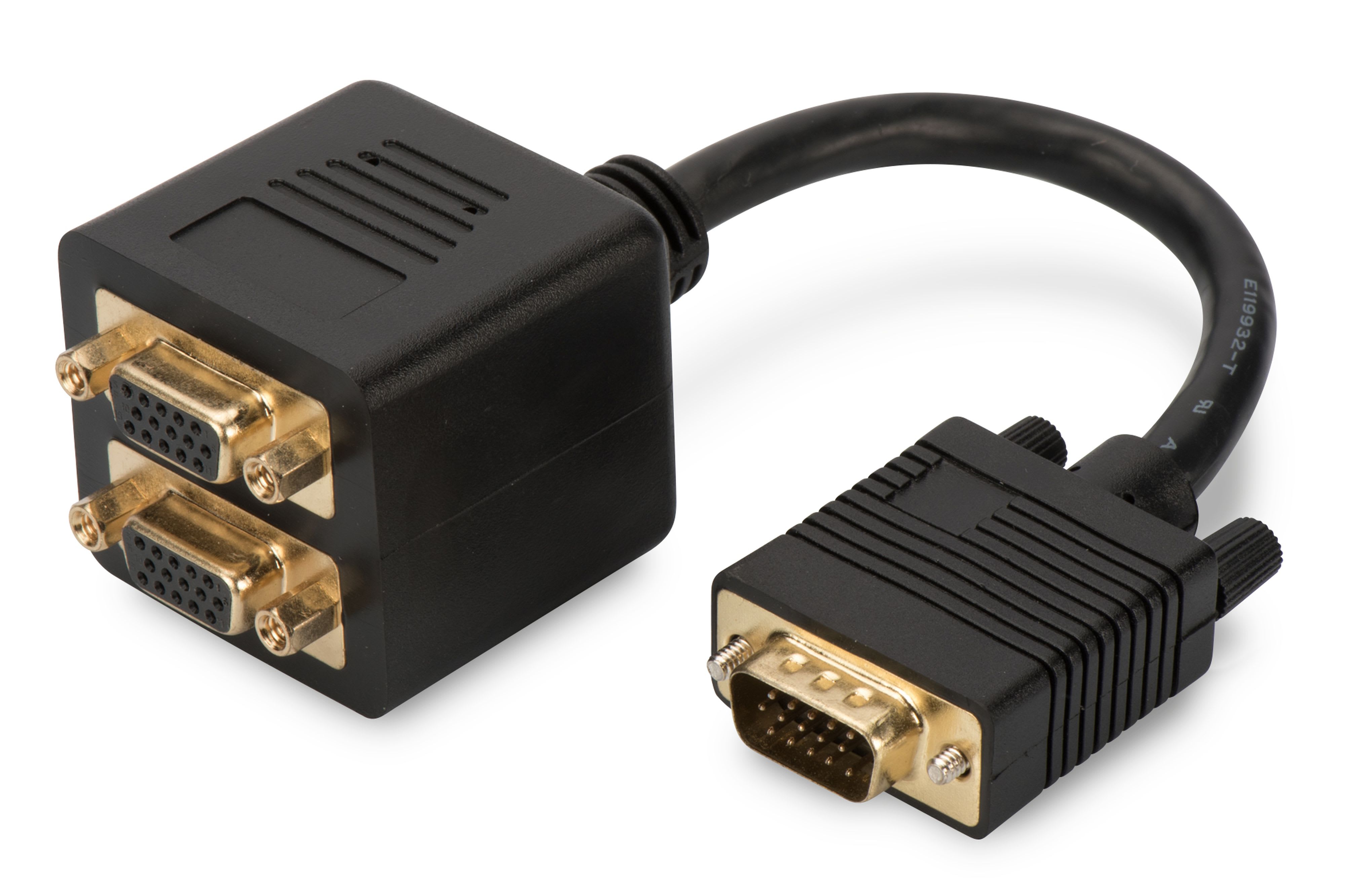 Assmann Electronic - Câble en Y écran VGA, HD15 - 2xHD15 mâle/femelle, 0.2m, passif, or, noir
