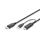 Assmann Electronic - Câble adaptateur HDMI vers DP, 2 m, 4K / 30 Hz Alimentation externe USB A noir