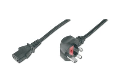 Assmann Electronic - Câble d'alim. prise UK, angle 90ø - C13 M/F, 1.8m, H05VV-F3G 0,75qmm, 5A, noir