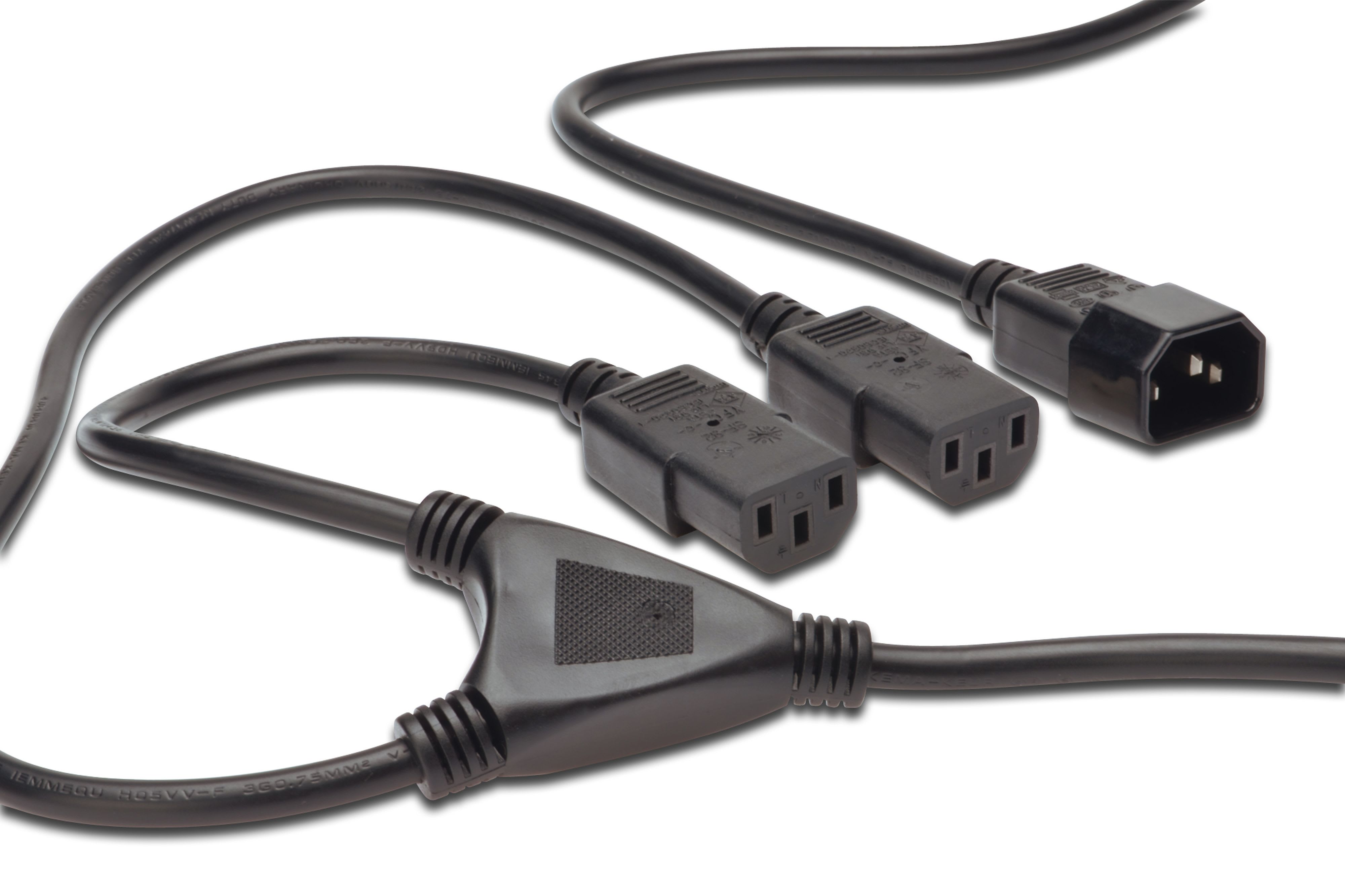 Assmann Electronic - Câble distribution secteur, C14 - 2x C13 MF, 1.7m, H05VV-F3G 1.0qmm/0.75qmm noir