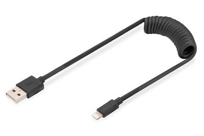 Assmann Electronic - Cable spirale 1m USB A vers Lightning, MFI C89, TPU USB 2 PD 20 W max.