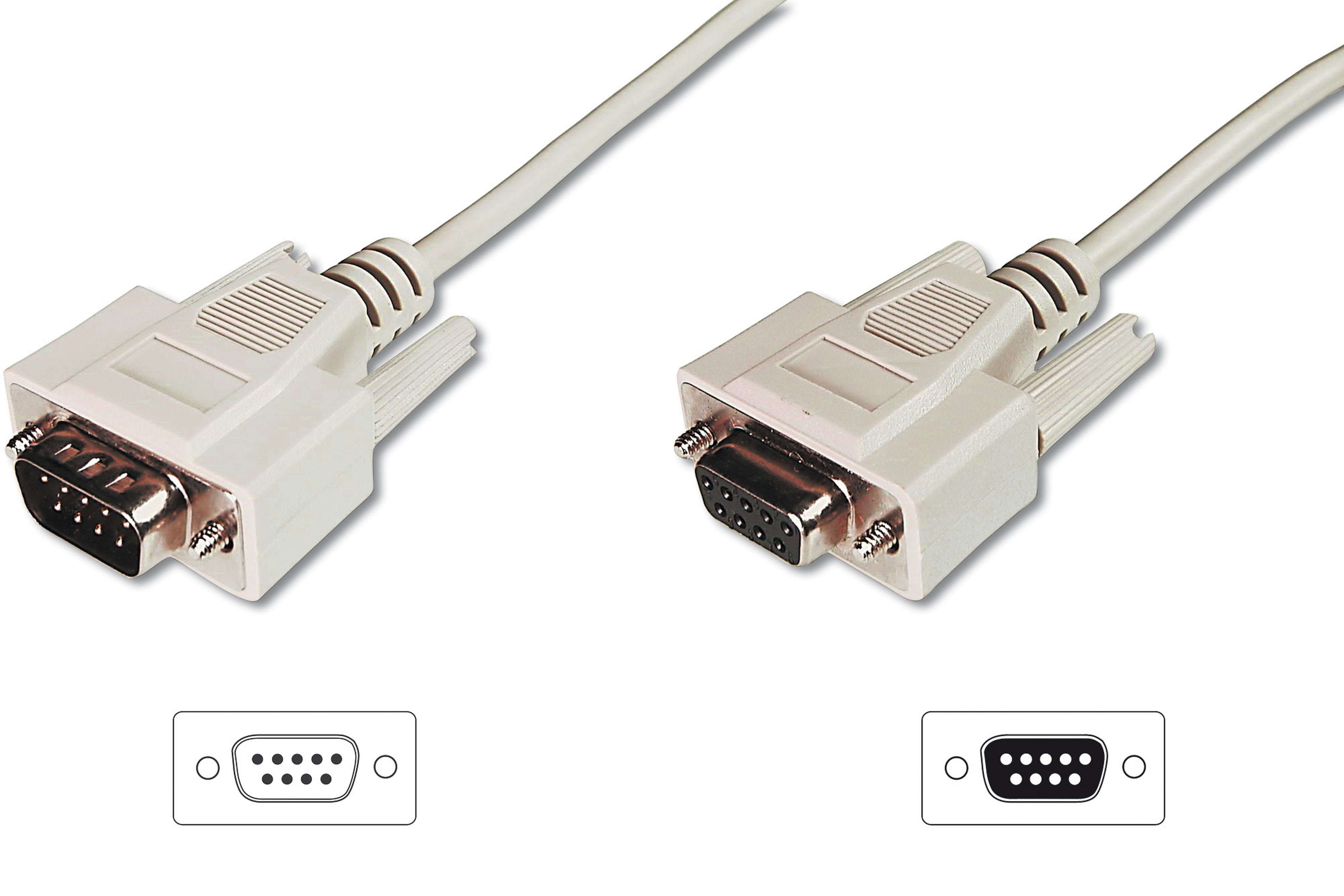 Assmann Electronic - Câble connexion transfert de données, Sub-D9 M/F, 5.0m, série, surmoulé, beige