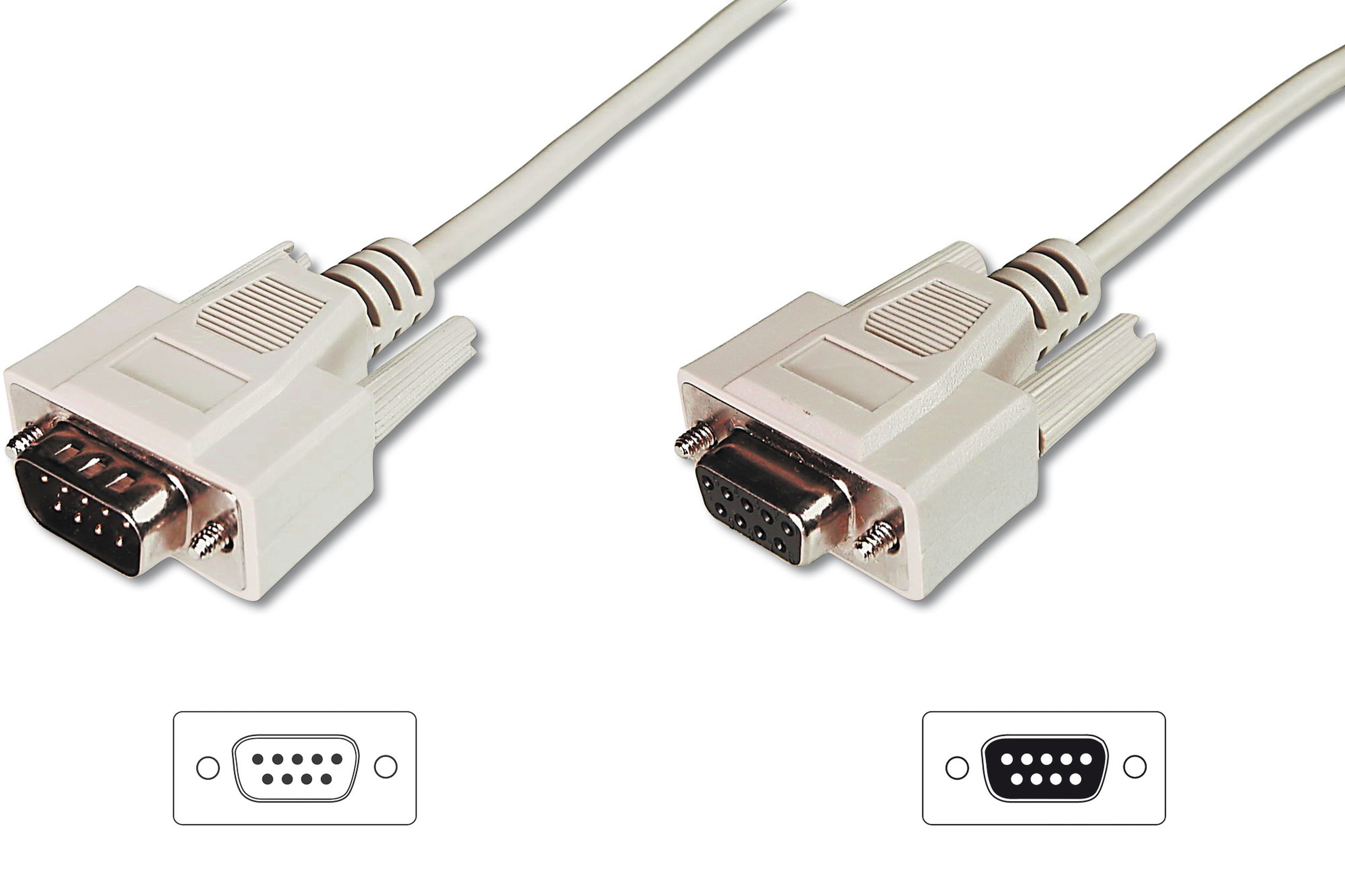Assmann Electronic - Câble connexion transfert de données, Sub-D9 M/F, 10m, série, surmoulé, beige