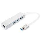 Assmann Electronic - Hub USB 3.0, 3 USB AF, 1x USB AM, adaptateur Gigabit LAN 1x RJ45, Win/Mac OS