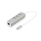 Assmann Electronic - Hub USB 2.0 Type-C, 3-ports A/F & 1x RJ45 LAN, Chipset: FE1.1S/RTL8152B