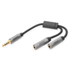 Assmann Electronic - Adaptateur Stéréo 3,5 mm, M vers 2x F Gaine alum., plaqué or, tresse nylon 0,2 m