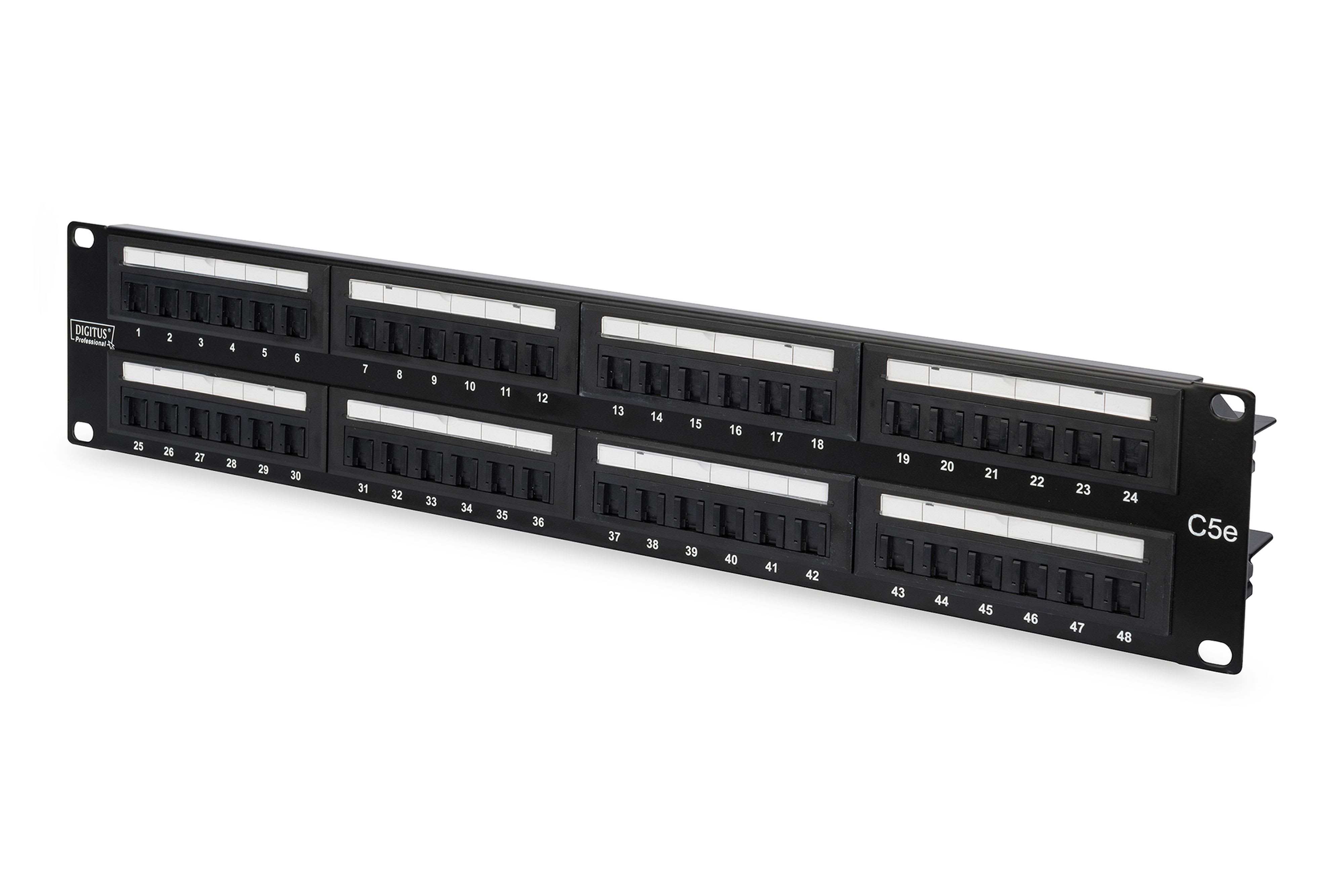 Assmann Electronic - Panneau CAT5E non blindé, 48 ports RJ45 8P8C, LSA, 2U, noir, 482x44x109mm