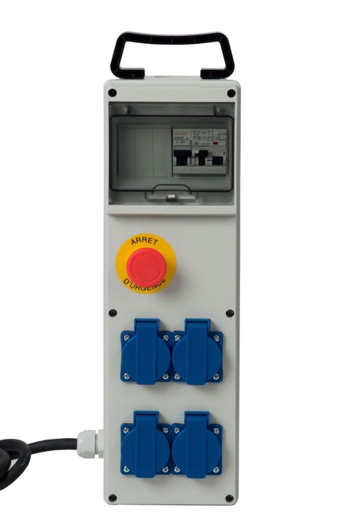 CEBA - Coffret de chantier 4 prises NF 250V - arrêt d'urgence  - 2m H07RNF 3G2,5