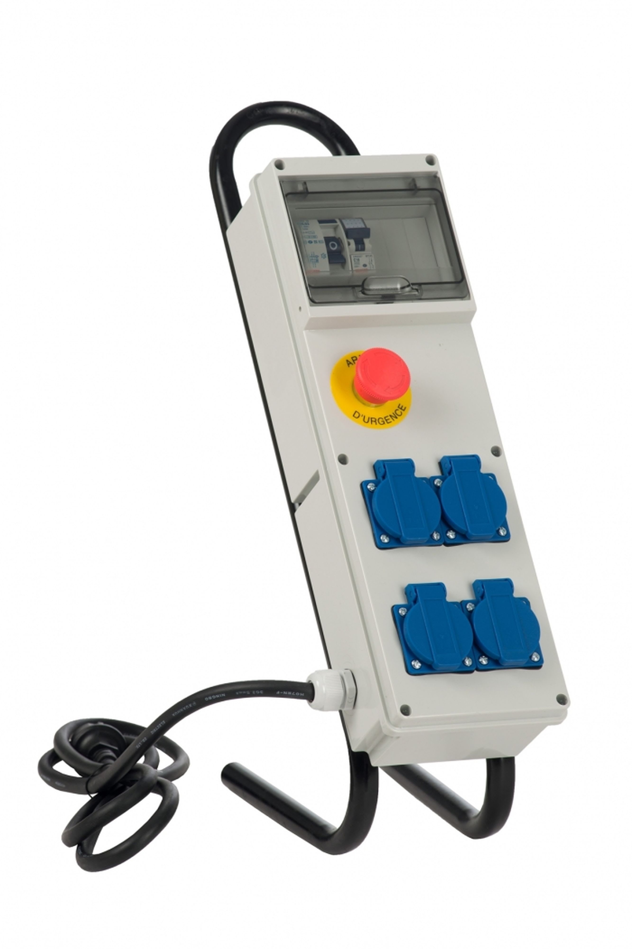 CEBA - Coffret de chantier 4 prises NF 250V - avec arrêt d'urgence - 2m H07RNF 3G2,5