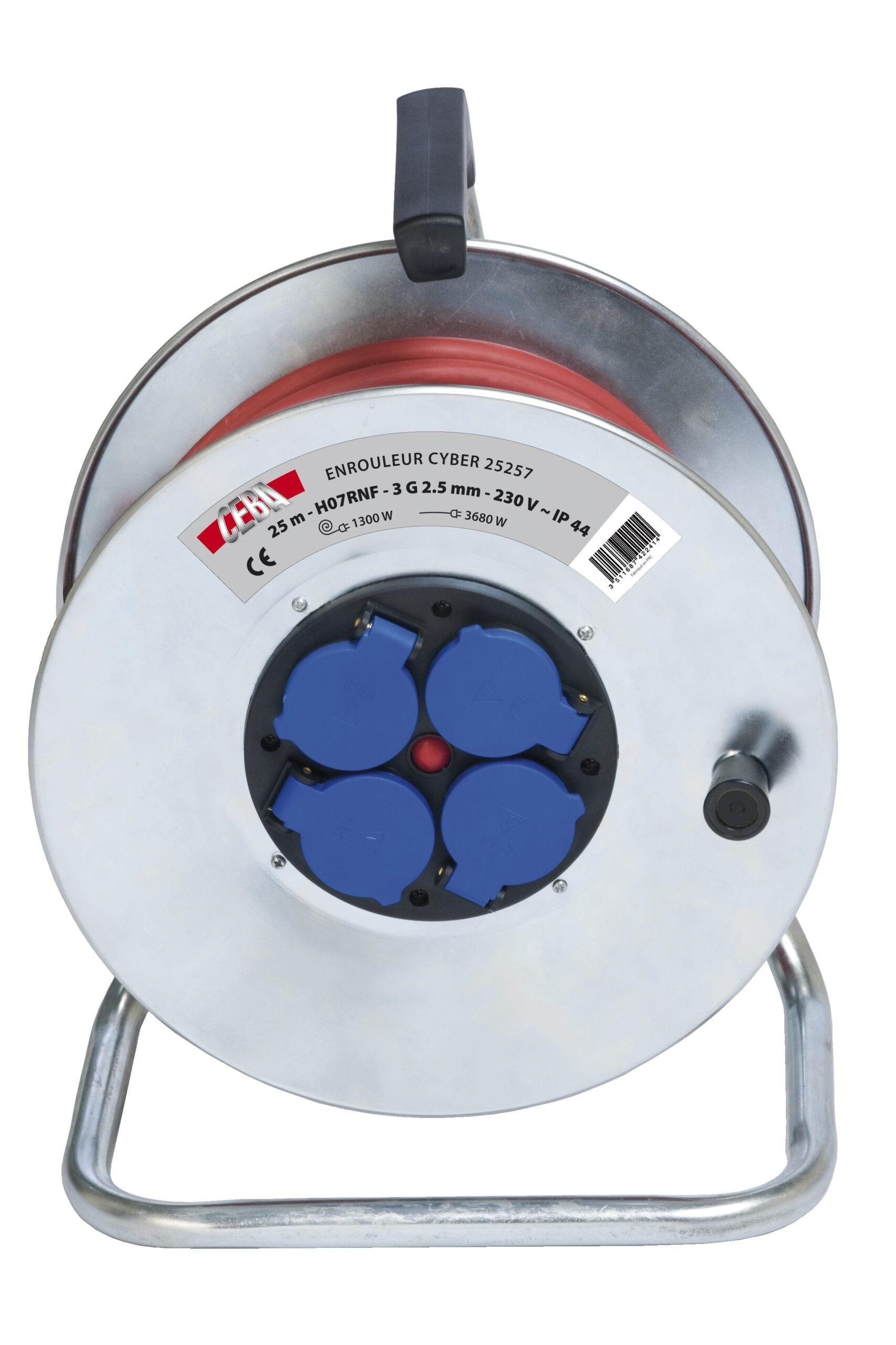 CEBA - Enrouleur électrique métallique 4 prises - 40m de câble HO7RNF 3G2,5