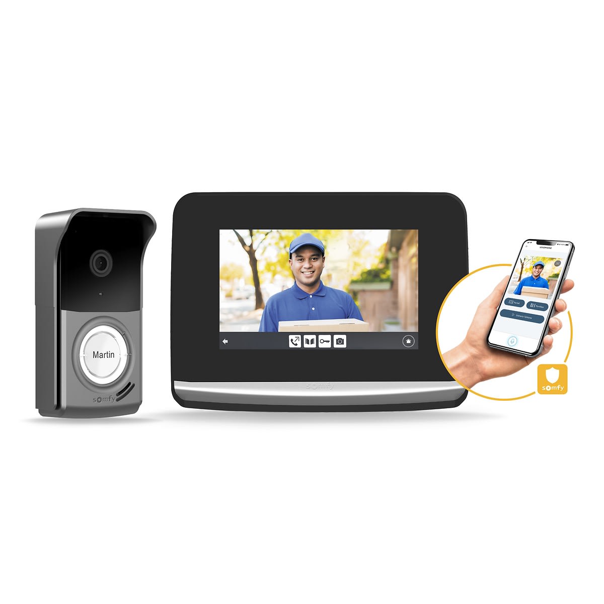 Somfy - Portier vidéo connecté V®500 Pro io Connect + alimentation par module rail DIN
