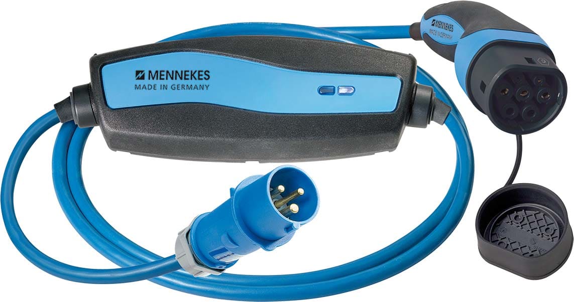 MENNEKES ELECTROTECHNIQUE FRANCE - Câble de recharge 4M (Mode2), 16A 1P+N+T avec moduleIC-CPD, fiche CEE 16A (0,30m