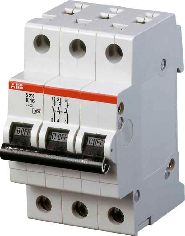 ABB - S200 Disjoncteur modulaire - 3P - 8A - Cbe K -6000A/10kA (3 modules)-peignable