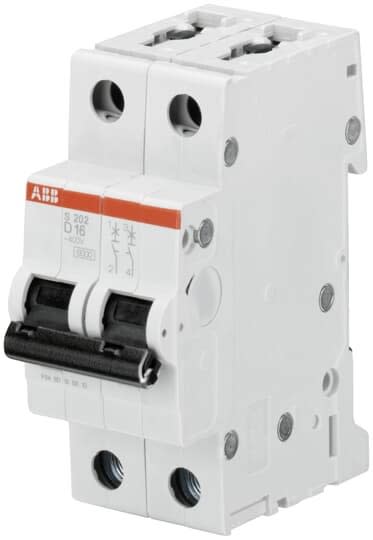 ABB - S200 Disjoncteur modulaire - 2P - 13A - Cbe D -6000A/10kA (2 modules)-peignable
