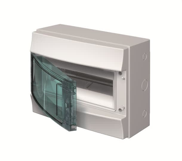 ABB - Mistral65H- Coffret Etanche-1 Rangée -12 modules-Porte Transp.-RAL7035-GWT 750°c