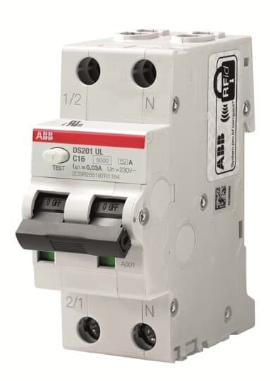 ABB - Disjoncteur Différentiel-DS201UL-1P+N (droite)-30A-Cbe B-6KA-30mA Type A- UL/CSA