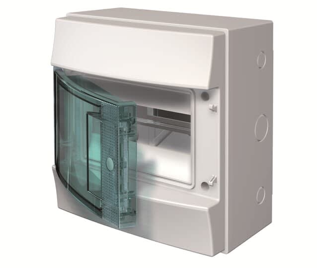 ABB - Mistral65H- Coffret Etanche-1R x 8 modules-Porte Transp.-RAL7035-750°c +Borniers
