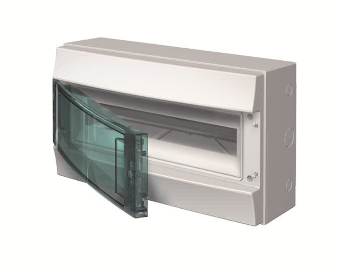 ABB - Mistral65H- Coffret Etanche-1R x 18 modules-Porte Transp.-RAL7035-750°c+Borniers