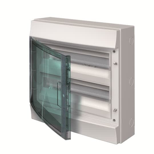 ABB - Mistral65H- Coffret Etanche-2R x 18 modules-Porte Transp.-RAL7035-750°c+Borniers