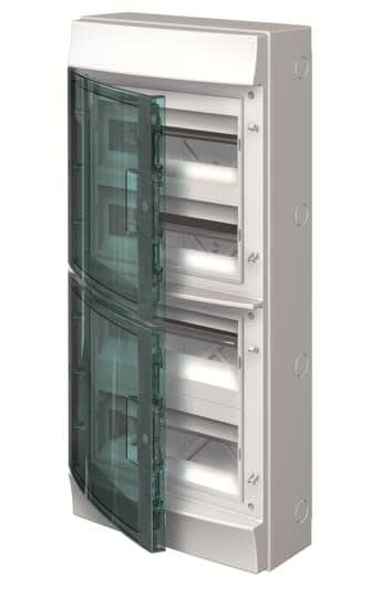 ABB - Mistral65H- Coffret Etanche-4R x 12 modules-Porte Transp.-RAL7035-750°c+Borniers