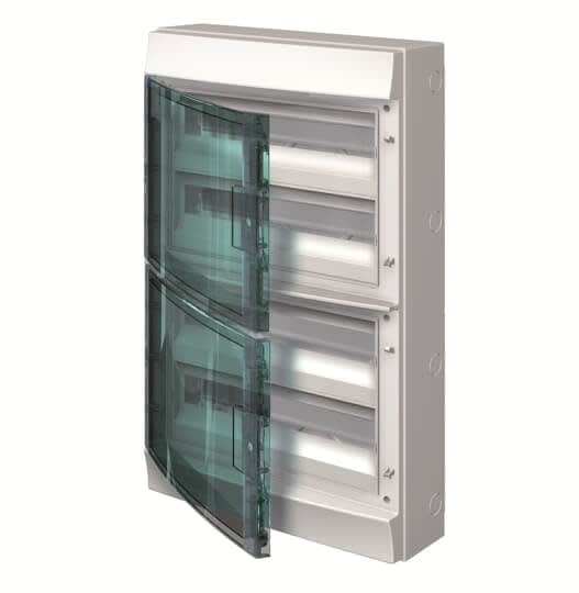 ABB - Mistral65H- Coffret Etanche-4R x 18 modules-Porte Transp.-RAL7035-750°c+Borniers