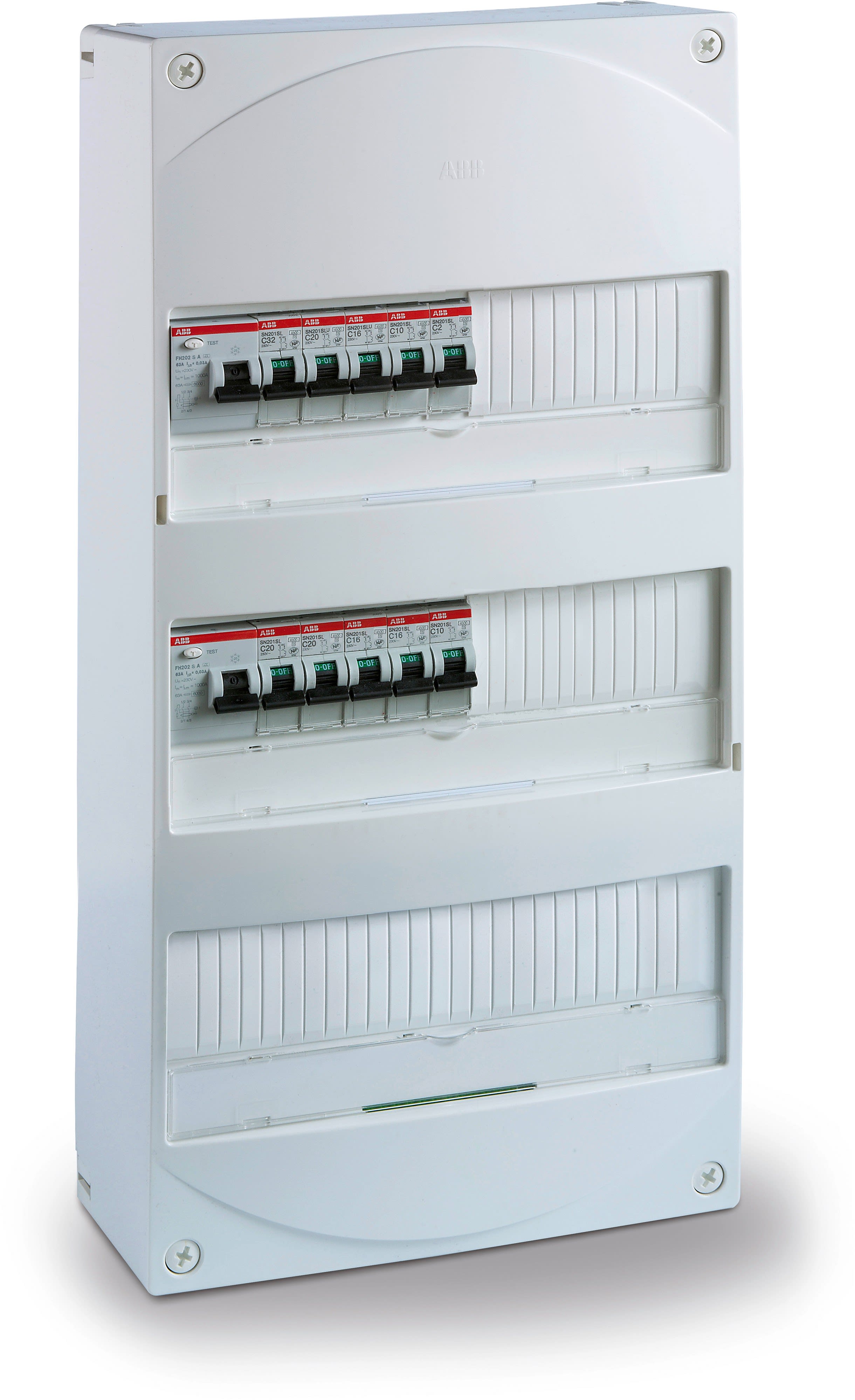 ABB - TABPCT2AUTOELEC Tableau Précâblé 3 Rangées 1xID63AC 1xID63A -9 Disj. Auto