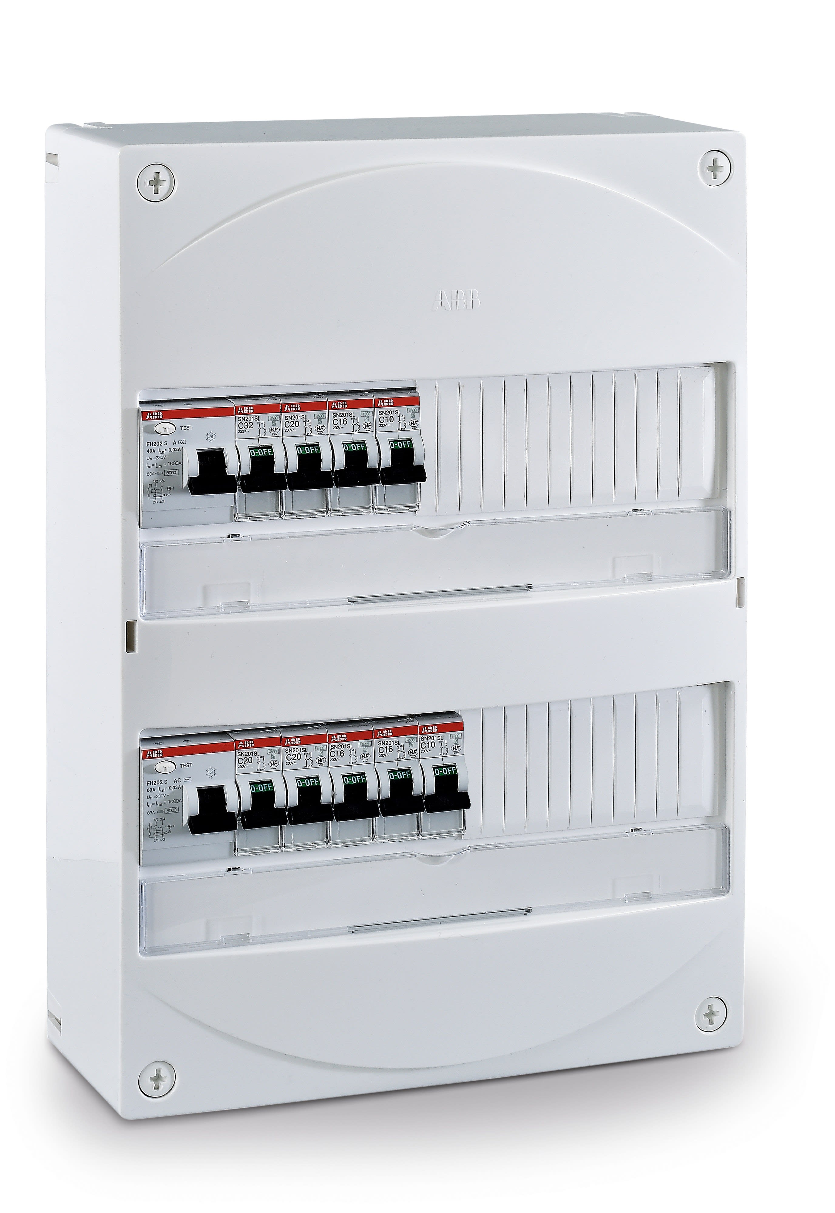 ABB - TABPCT2AUTOSTD Tableau Précâblé 2 Rangées 1xID63AC 1xID40A -8 Disj. Auto