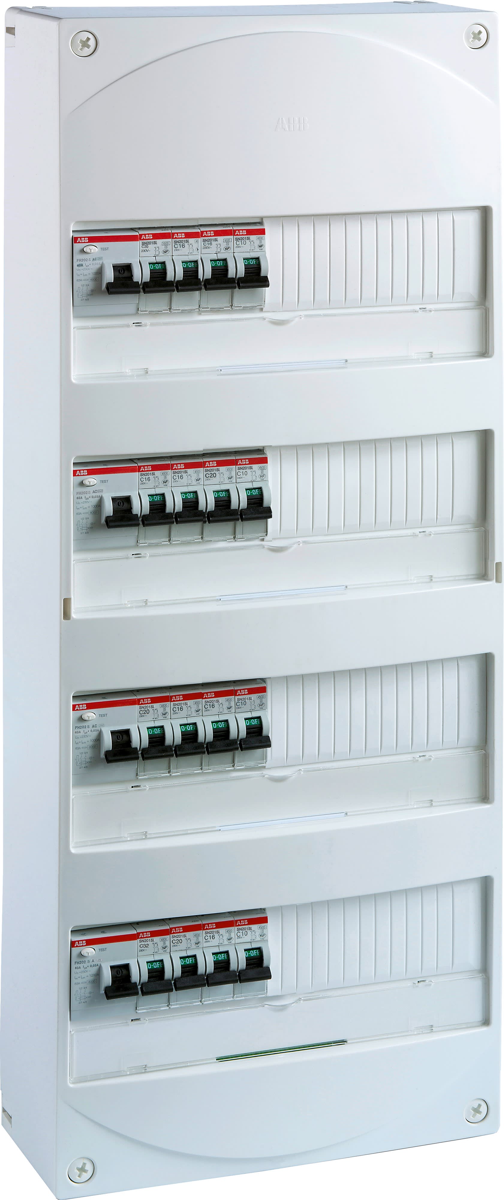 ABB - TABPCT4AUTOSTD Tableau Précâblé 4Rangées 2xID63AC 1xID63A 1xID40AC-16 Disj. Auto