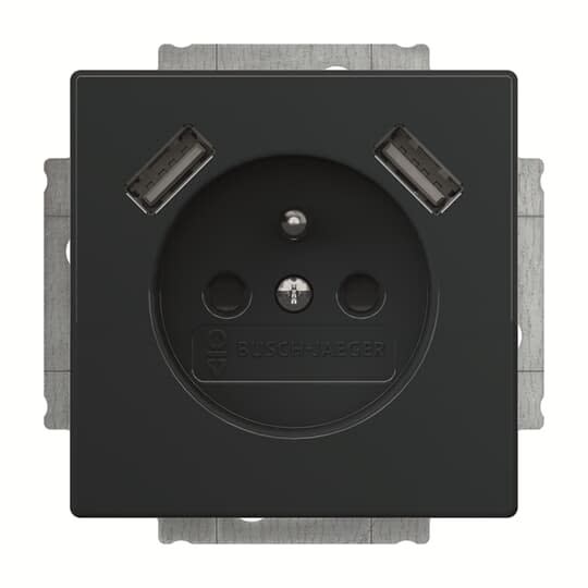 ABB - Futur Linear / Prise de courant 2P+T avec USB intégré et enjoliveur - Noir