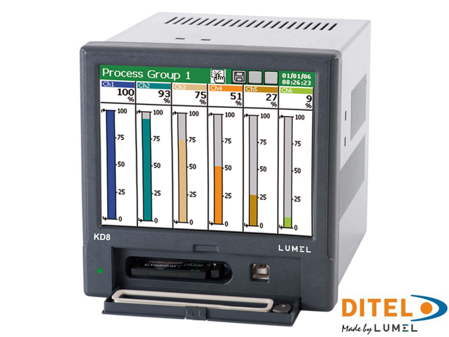 Ditel - ENREGISTREUR GRAPHIQUE 6INPUTS, 18-30VDC, 12AL, 8DI, ALLKD