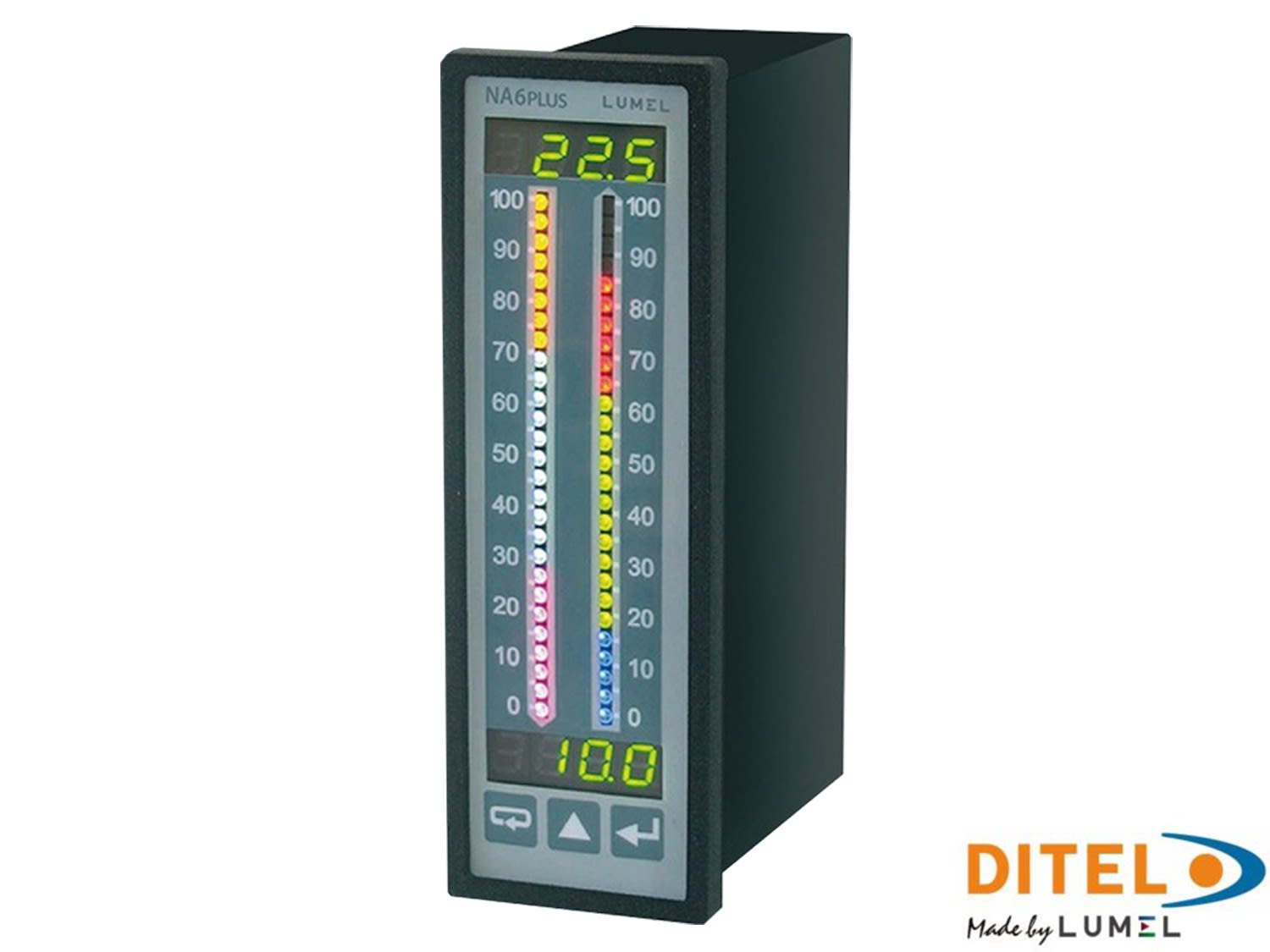 Ditel - INDICATEUR BARGRAPH 2 CANAUX,RGB,ROUGE-VERT,UNIV,0-10V,4REL,93-253V