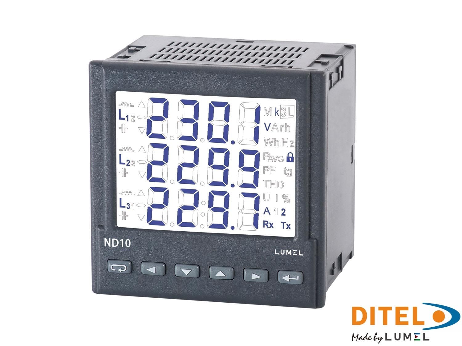 Ditel - CENTRALE DE MESURE LUMEL ND10, LCD 3.5, 3x1A, 3×290/500V 2xAL, 1xDO, RS485,