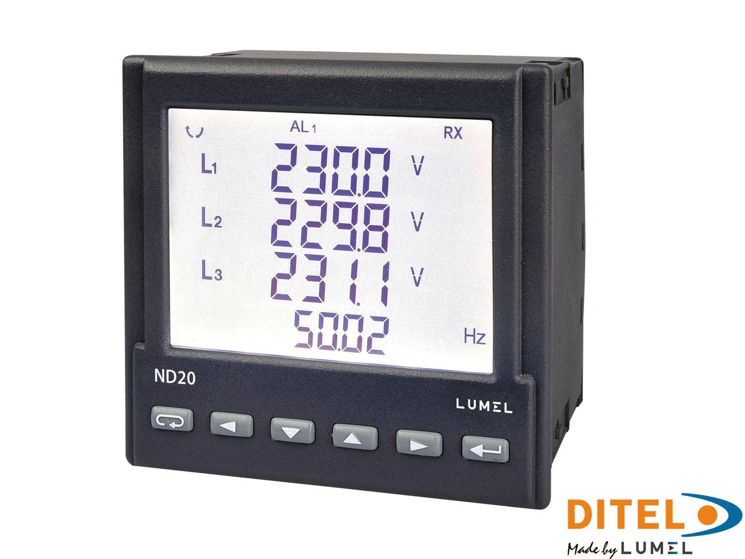 Ditel - 3-Phase network meter, LCD, 1/5A, 120/230/400V, ANA, 20-60 VAC/DC C/CERTCAL