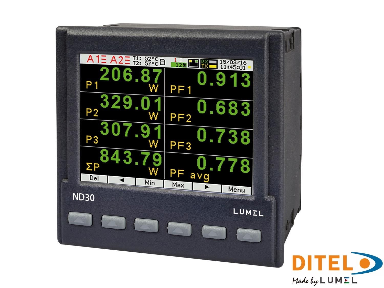Ditel - CENTRALE DE MESURE LUMEL ND30 PROFINET, TFT 3.5, 3×1/5A, 3×57,7/100-23