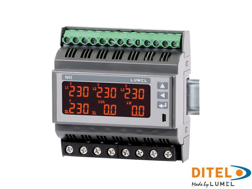 Ditel - 3-Phase digital meter 63A, 230/400V, 85-253 VAC/DC, C/CERTCAL