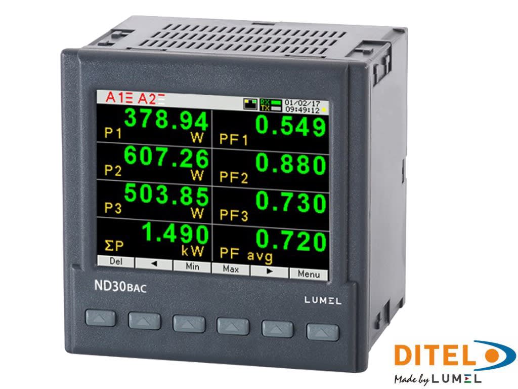 Ditel - Power netwok meter (BACnet IP), 57,7/100V 230/400V 2Rel, 20-60 VAC/DC