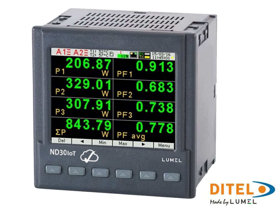 Ditel - Power netwok meter (MQTT), 57,7/100V 230/400V, 2Rel, Ethernet, 85-253 VAC/DC C/