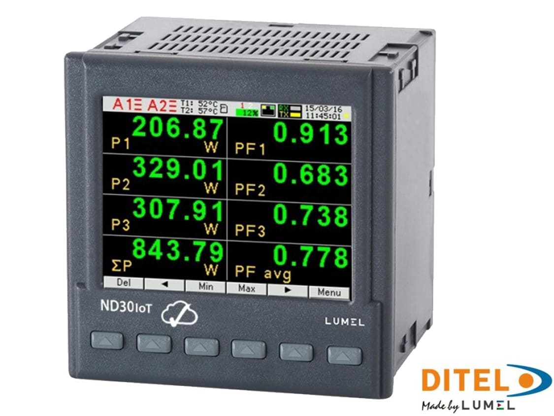 Ditel - Power netwok meter (MQTT), 57,7/100V 230/400V, 2Rel, Ethernet, 85-253 VAC/DC