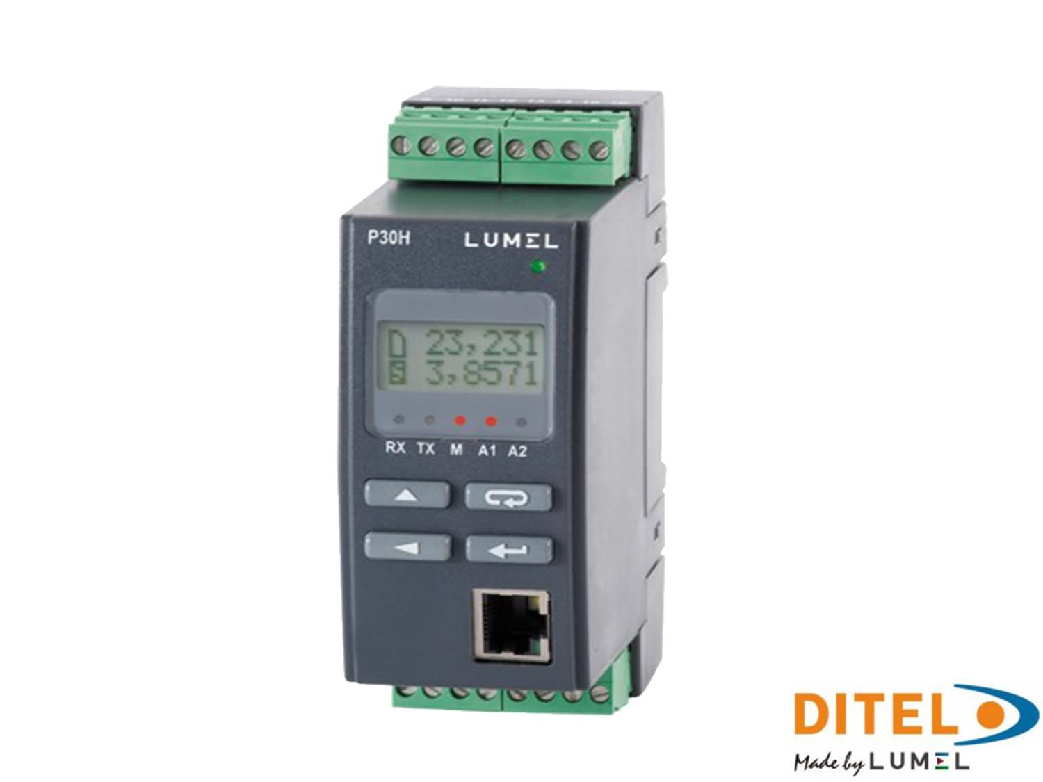 Ditel - Prog transducer for DC circuits 0/4-20mA, Ethernet, 2 Rel, 85-253 VAC/DC