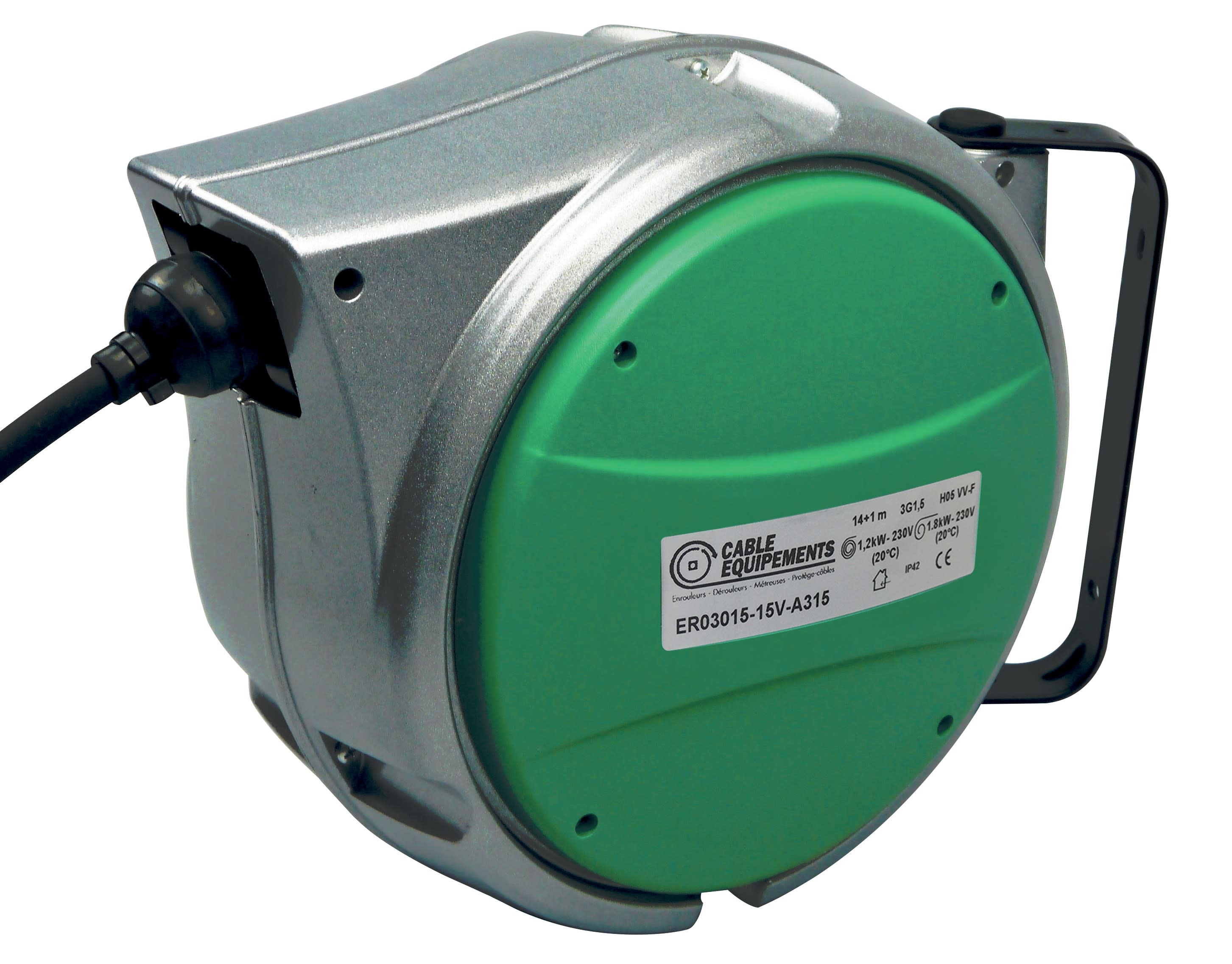 Cable Equipements - A315 : enrouleur à rappel auto ALU 300 (garantie 5 ans) - 14+1m 3G1,5² HO5VV-F -