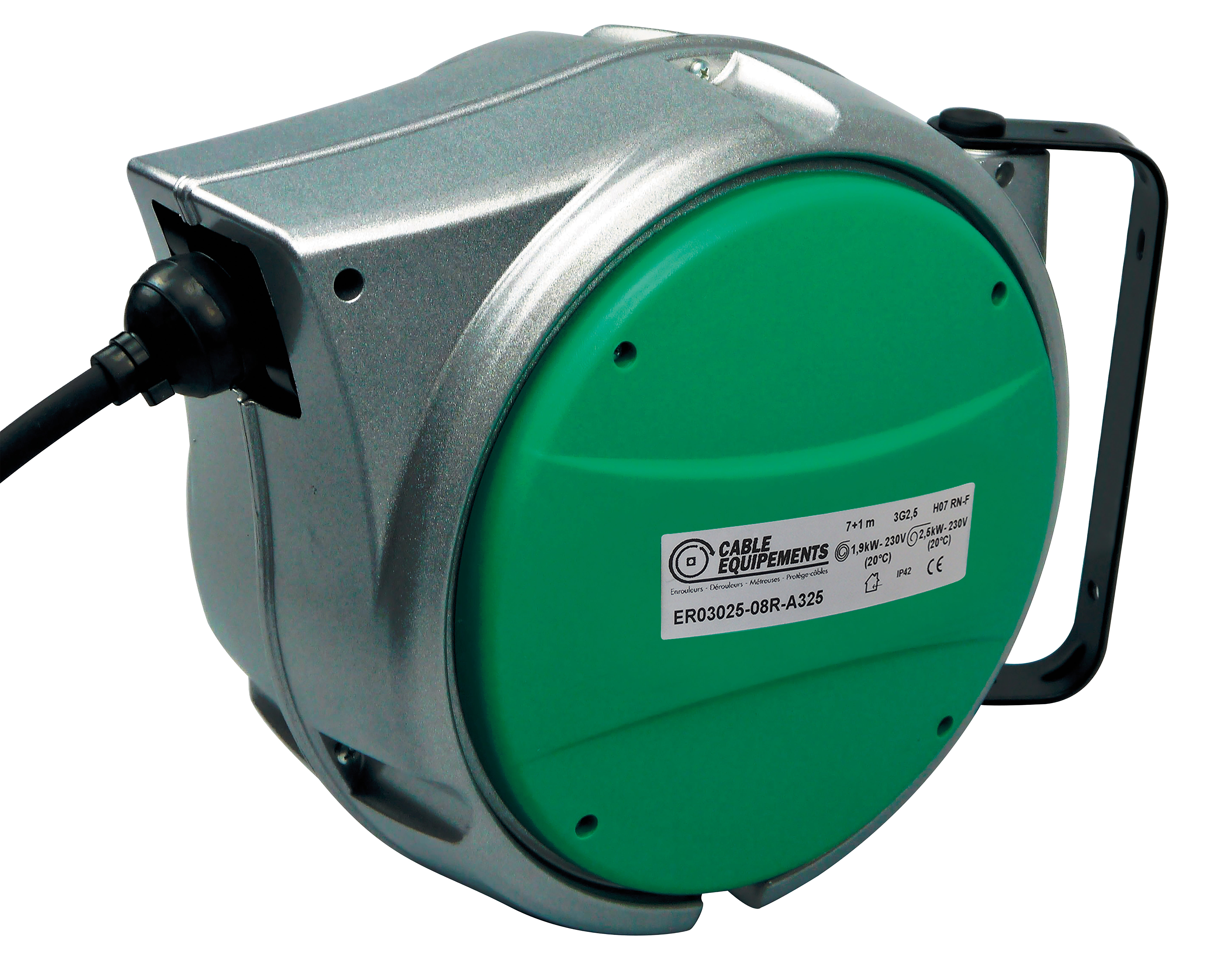 Cable Equipements - A325 : enrouleur à rappel auto ALU 300 (garantie 5 ans) - 7+1 m 3G2,5² HO7RN-F -