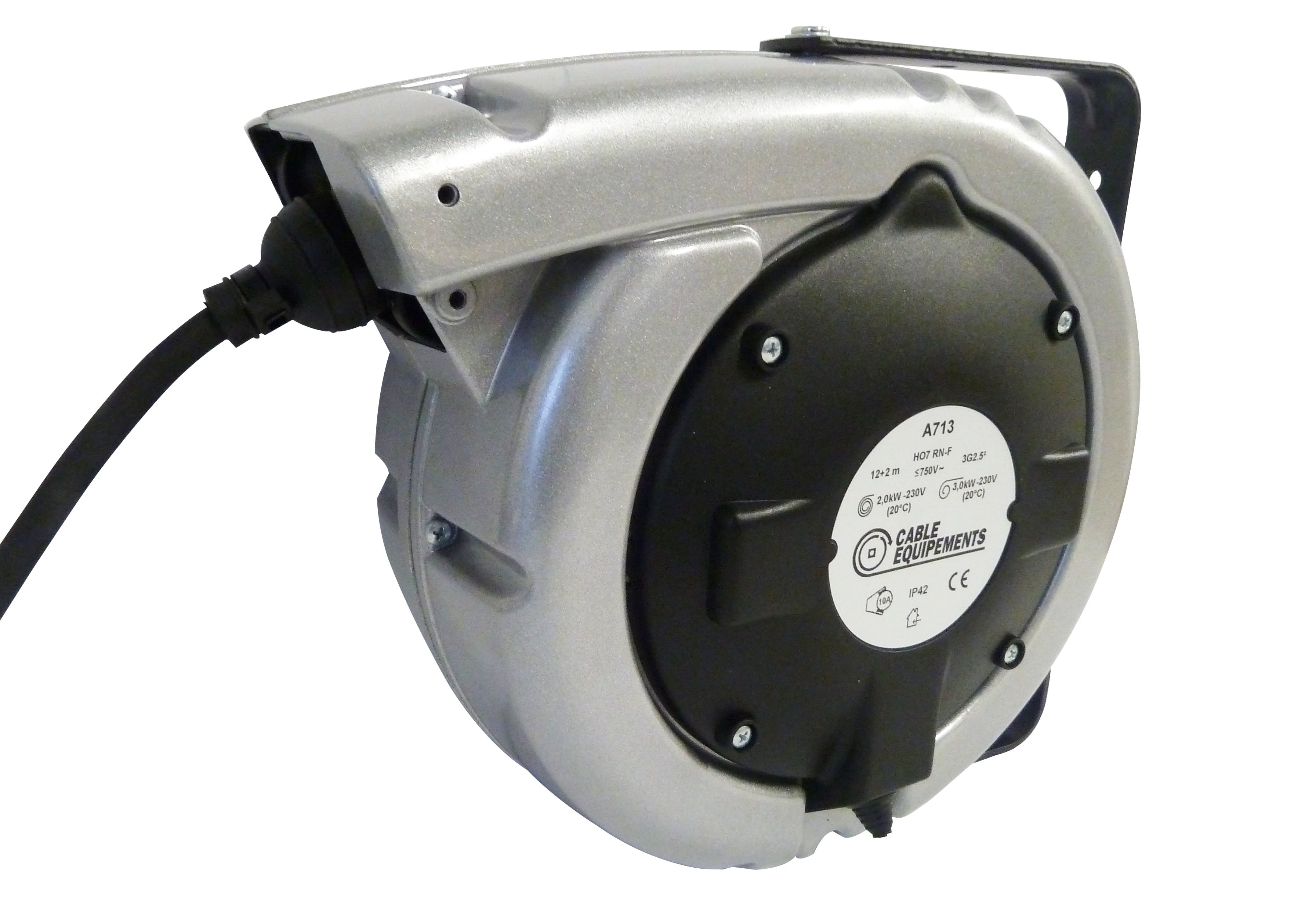 Cable Equipements - A713 : enrouleur rappel auto ALU 700 - 12+2m 3G2,5² HO7RN-F - IP42 -