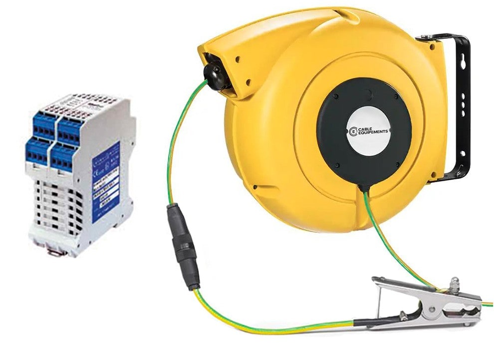 Cable Equipements - Système complet mise à la terre : enrouleur rappel auto ATEX (20m 1x4mm²+2x1mm²,