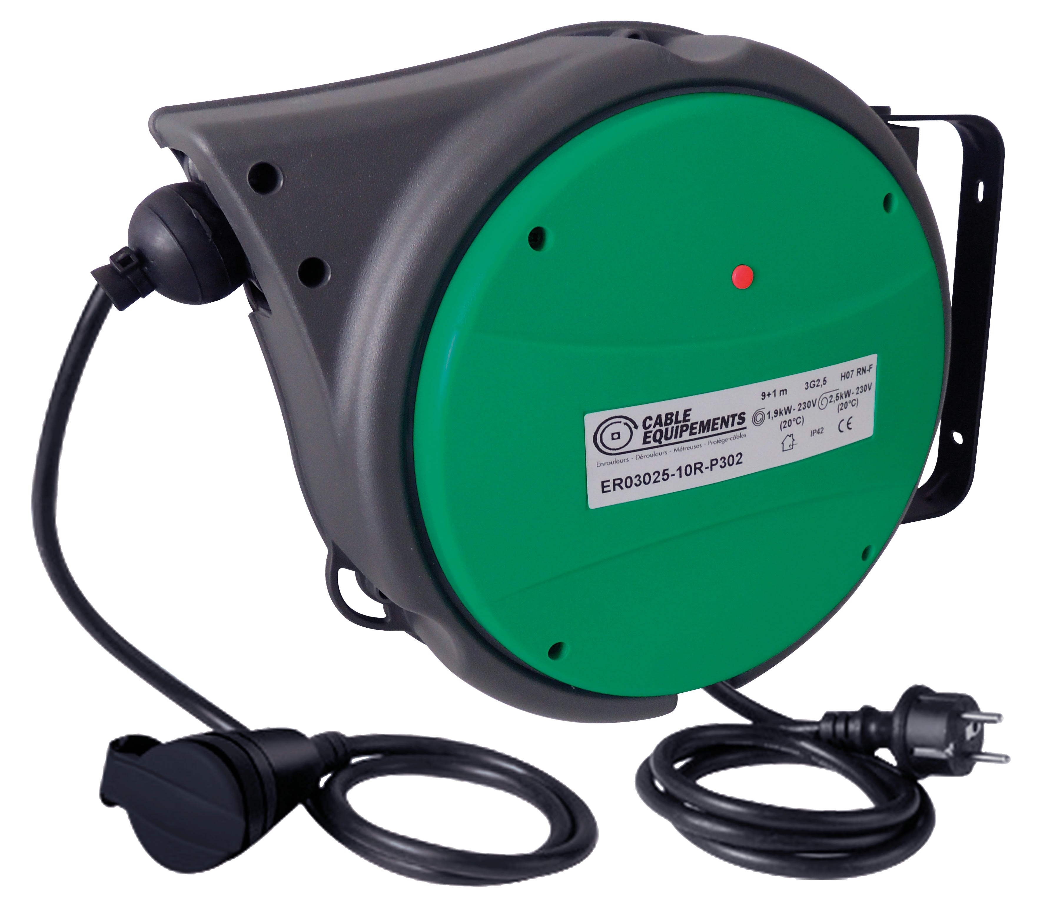 Cable Equipements - P302 enrouleur rappel automatique - Gamme EURO garantie 3 ans - 9+1m 3G2,5²
