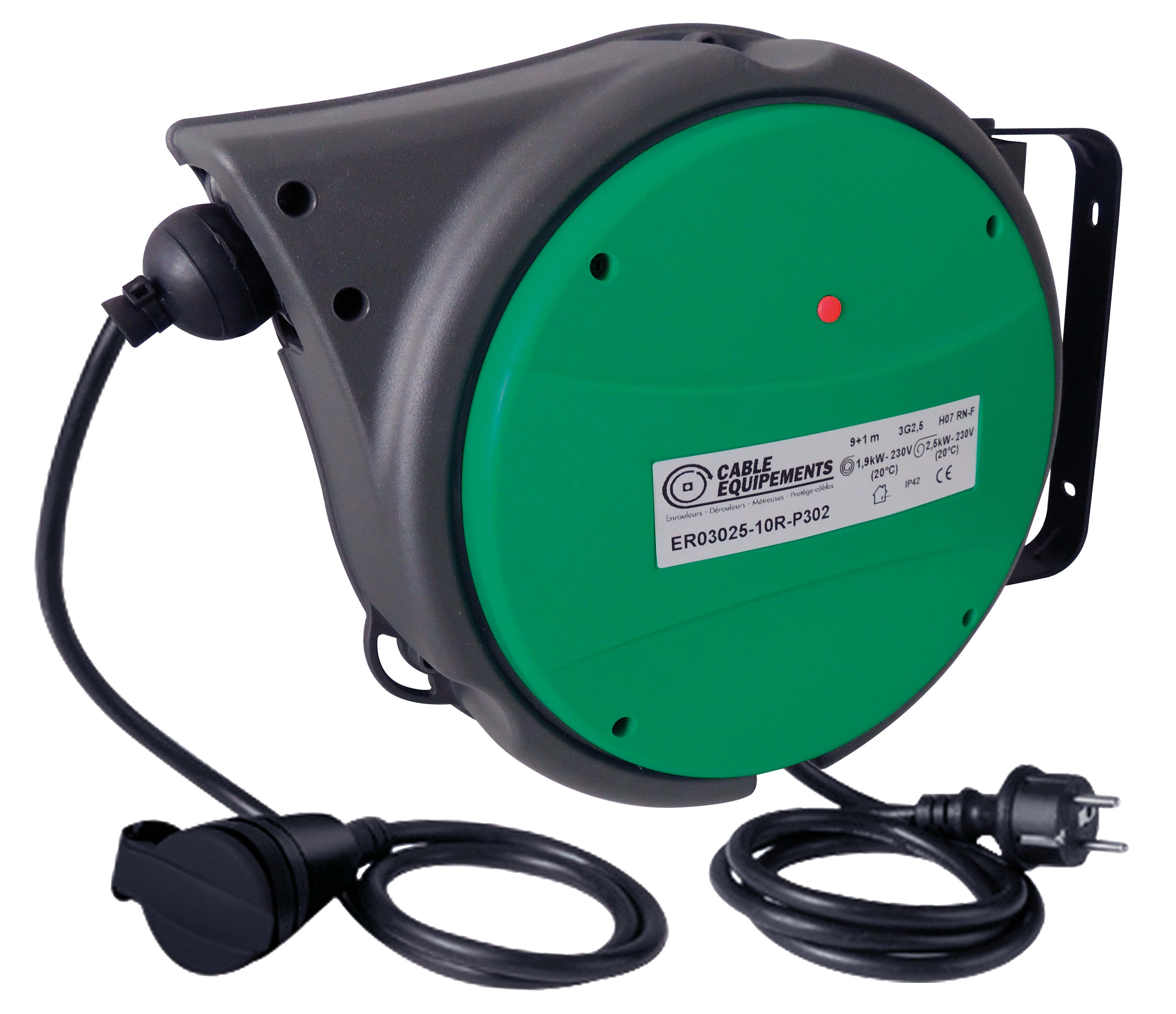 Cable Equipements - P302 enrouleur rappel automatique - Gamme EURO garantie 3 ans - 9+1m 3G2,5²